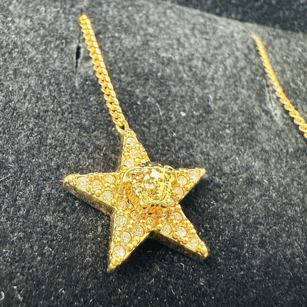 NIB Versace Medusa Crystal Star Gold Tone Charm Dangle Earrings $595 - Picture 6 of 8